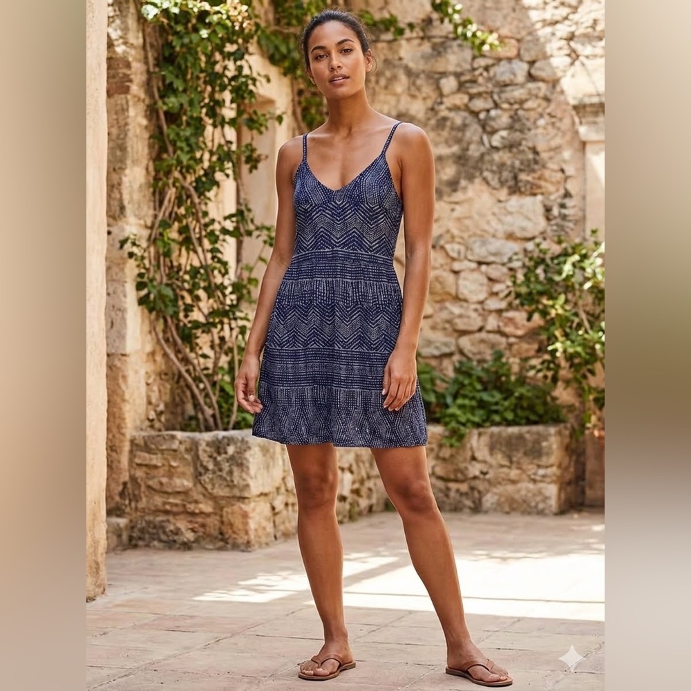 RCVA Nolan‎ Navy geometric straps mini dress beach sundress summer  casual  XS